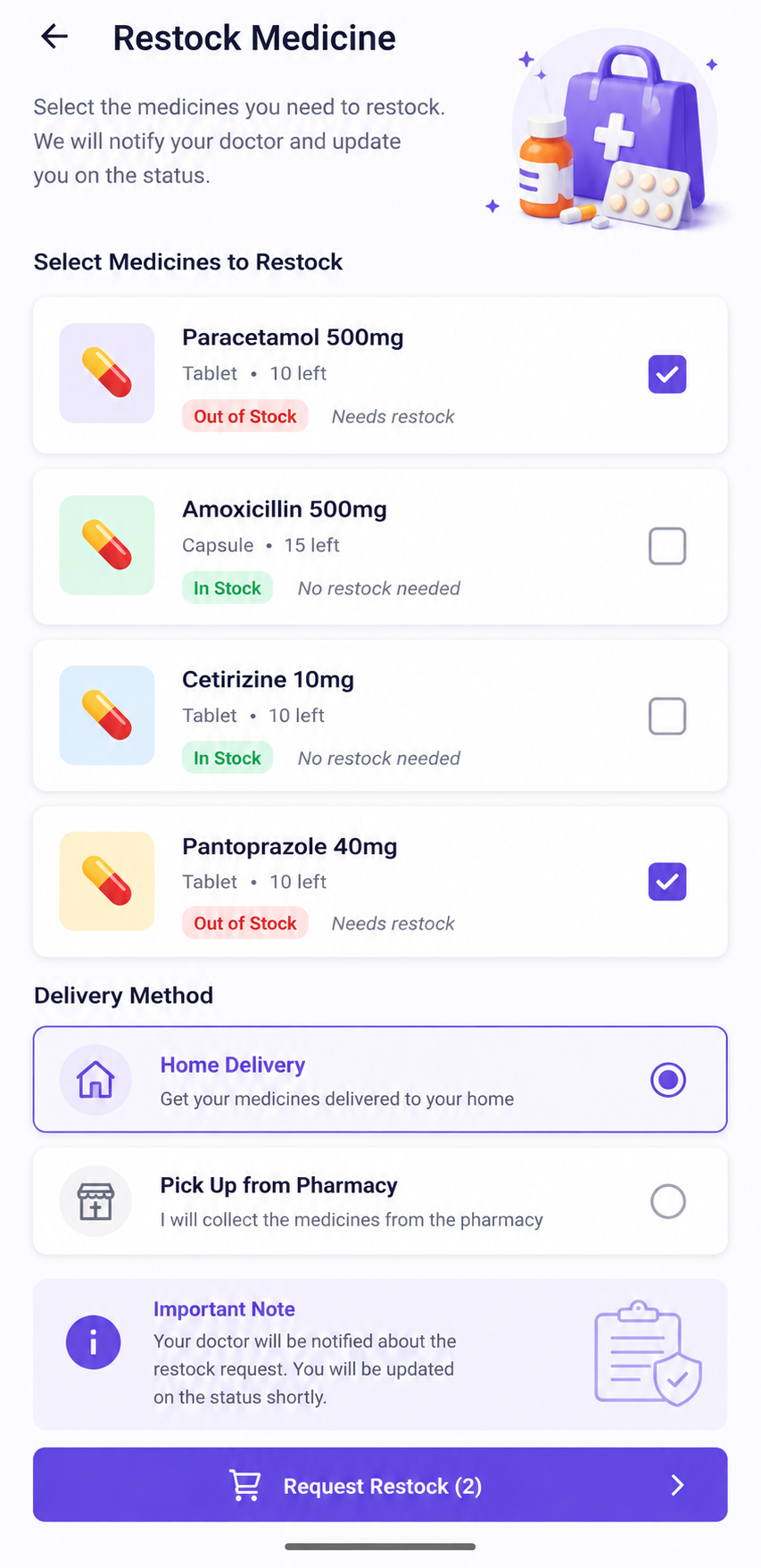 Restock Medicine Screen